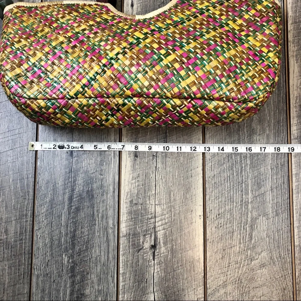 Vintage Wooden Handle Straw Zipper Handbag - Picture 9 of 16